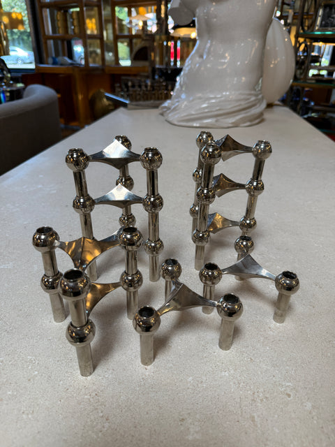 Set of 10 Nagel Stoff Modular Chrome Candle Holders