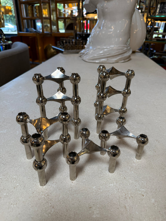 Set of 10 Nagel Stoff Modular Chrome Candle Holders