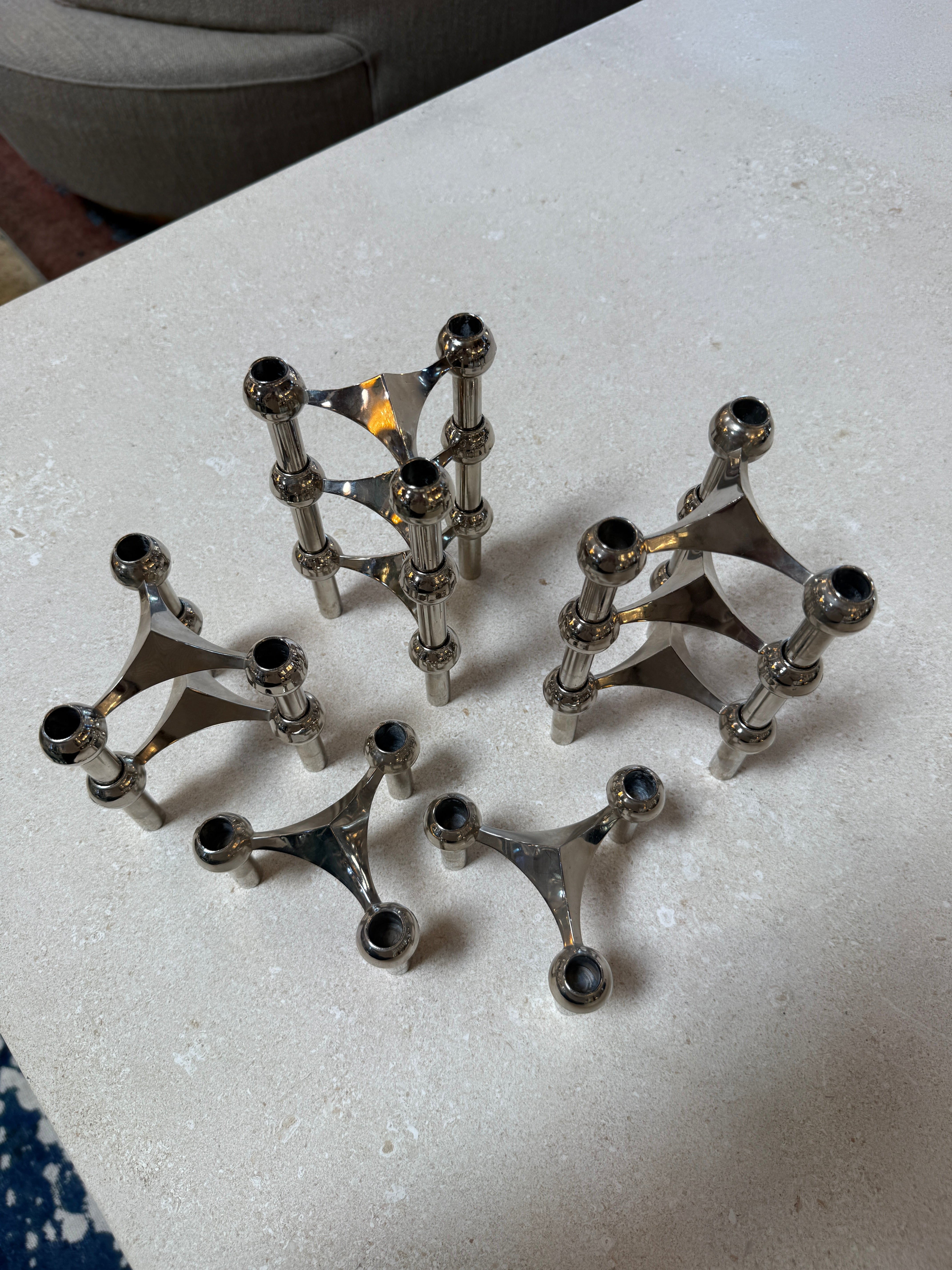 Set of 10 Nagel Stoff Modular Chrome Candle Holders
