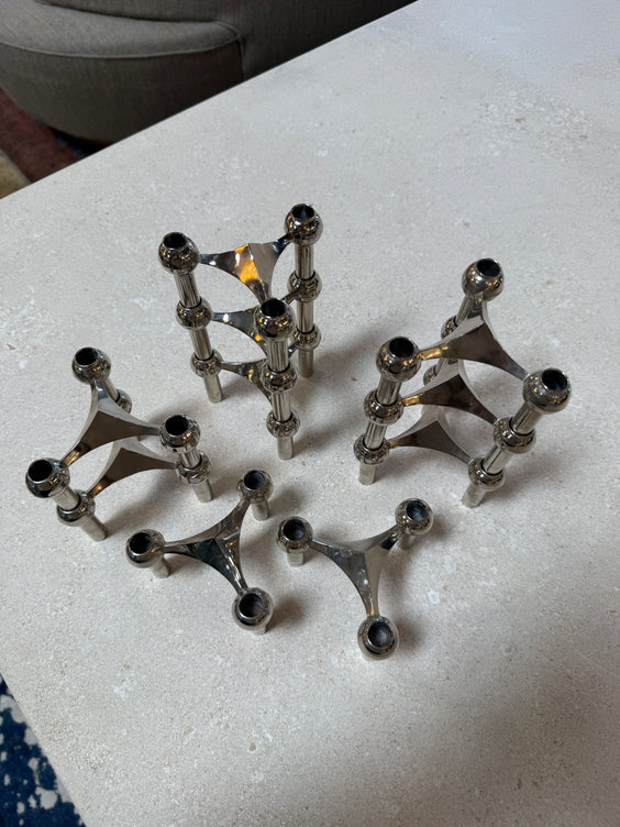 Set of 10 Nagel Stoff Modular Chrome Candle Holders