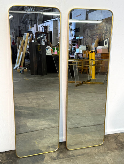 Italian Brass Floor Mirror with Rounded Corners, 1970s