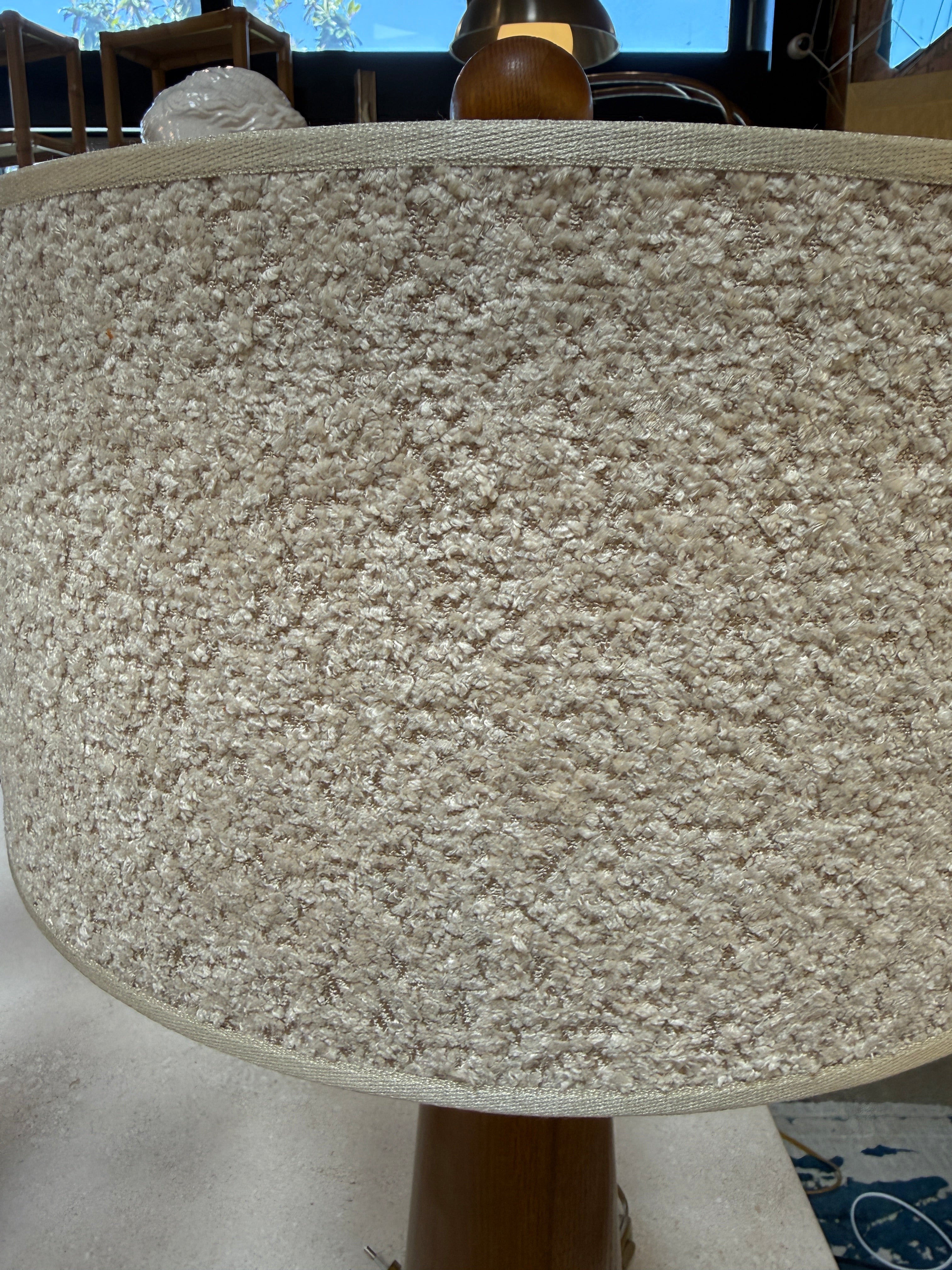 Pair of Mid-Century Modern Wood Table Lamps with Textured Drum Shades