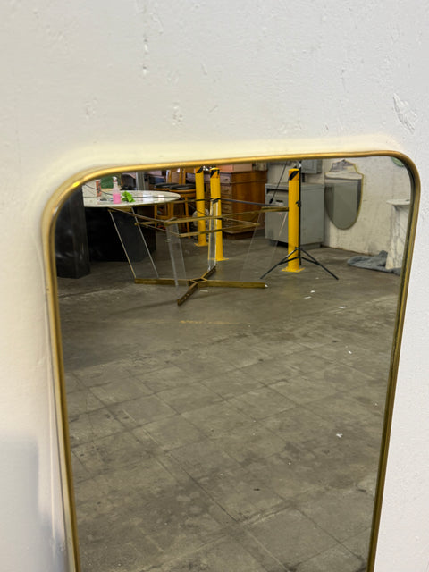 Italian Brass Floor Mirror with Rounded Corners, 1970s