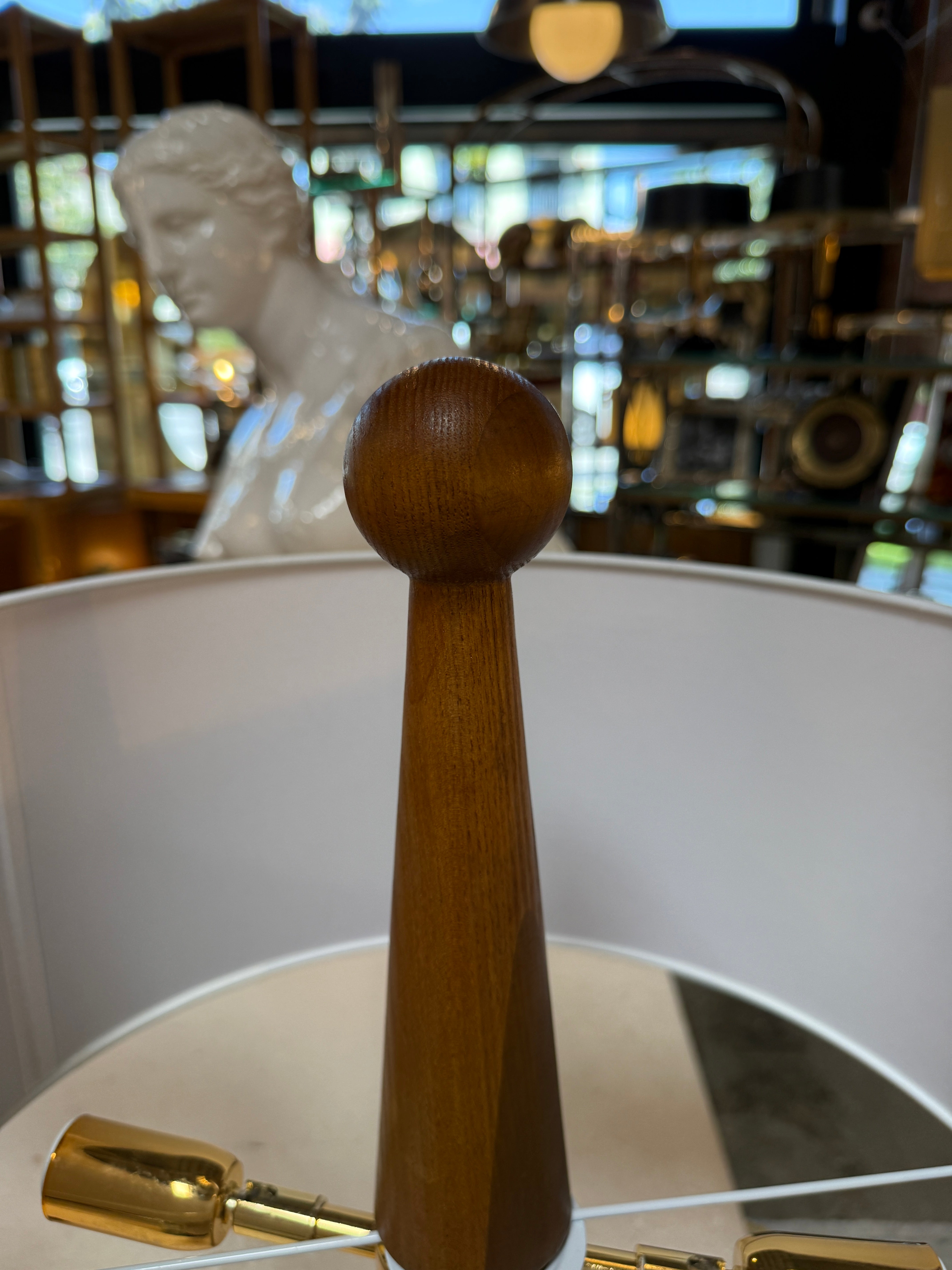 Pair of Mid-Century Modern Wood Table Lamps with Textured Drum Shades