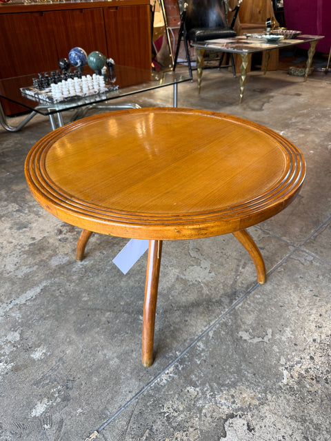 Italian Round Wood Side Table with Curved Four-Leg Base