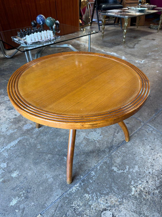 Italian Round Wood Side Table with Curved Four-Leg Base