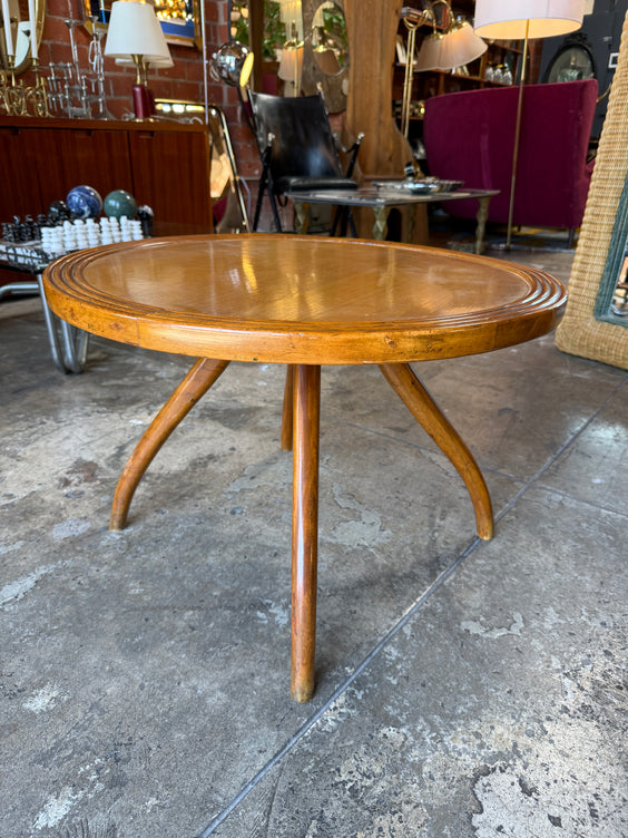 Italian Round Wood Side Table with Curved Four-Leg Base