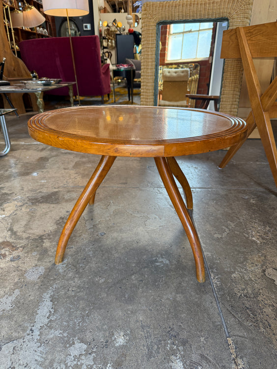 Italian Round Wood Side Table with Curved Four-Leg Base