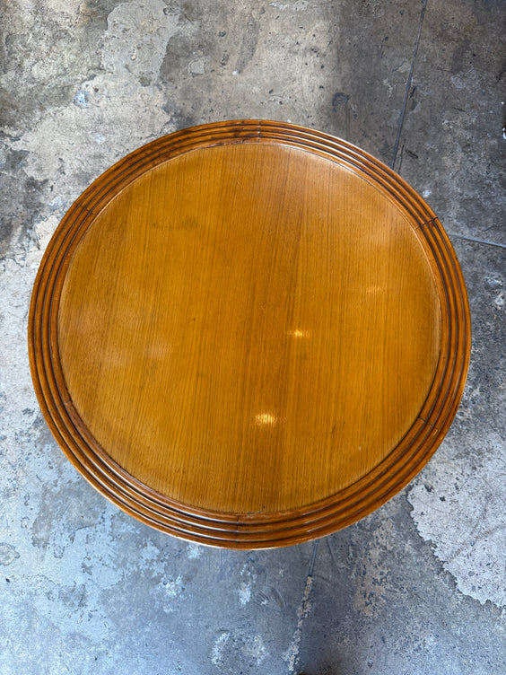 Italian Round Wood Side Table with Curved Four-Leg Base