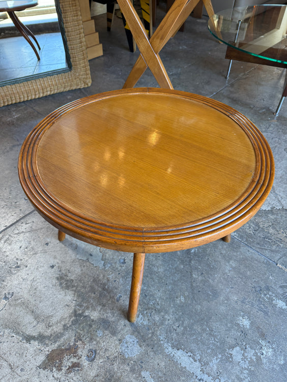 Italian Round Wood Side Table with Curved Four-Leg Base