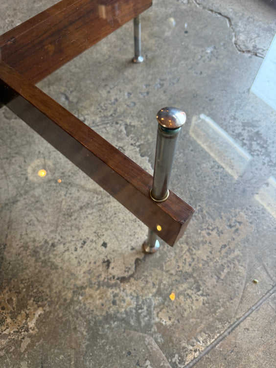 Italian Round Glass Coffee Table with Wood X-Base