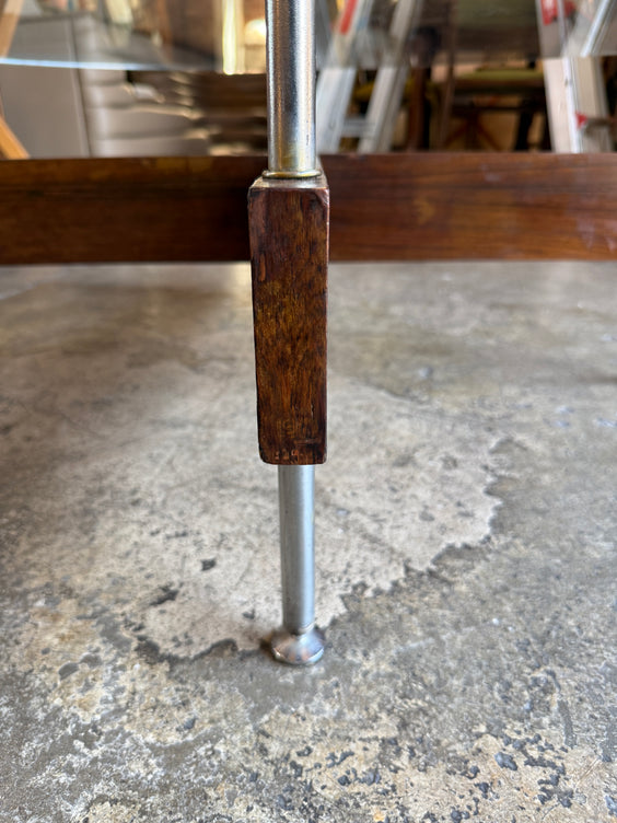 Italian Round Glass Coffee Table with Wood X-Base