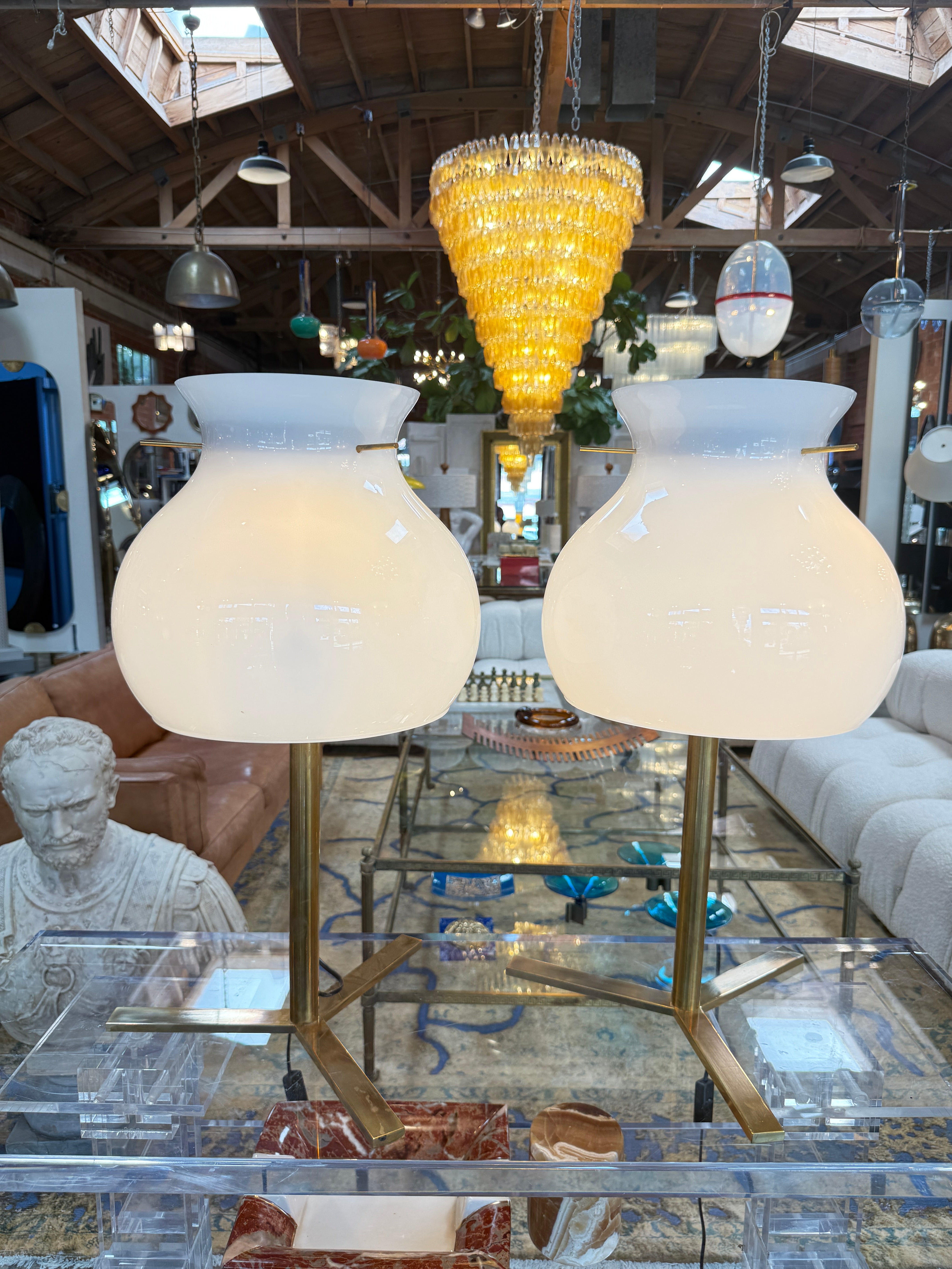 Pair of Italian Murano Glass Table Lamps with Brass Base, 1950s