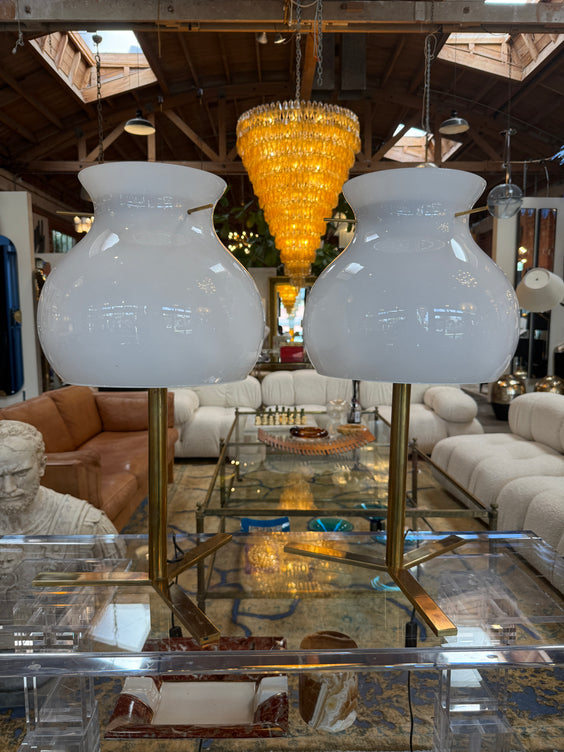 Pair of Italian Murano Glass Table Lamps with Brass Base, 1950s