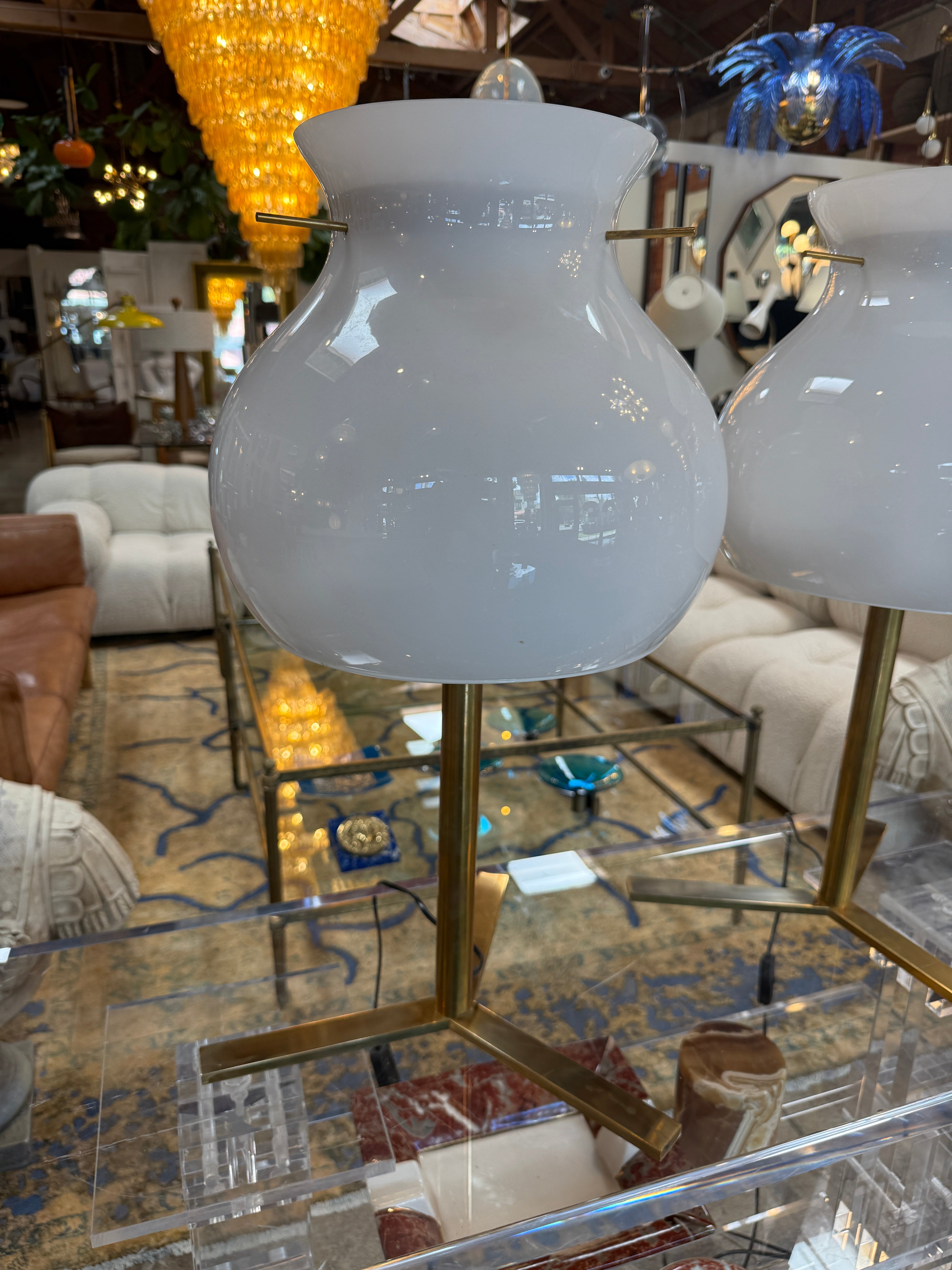 Pair of Italian Murano Glass Table Lamps with Brass Base, 1950s