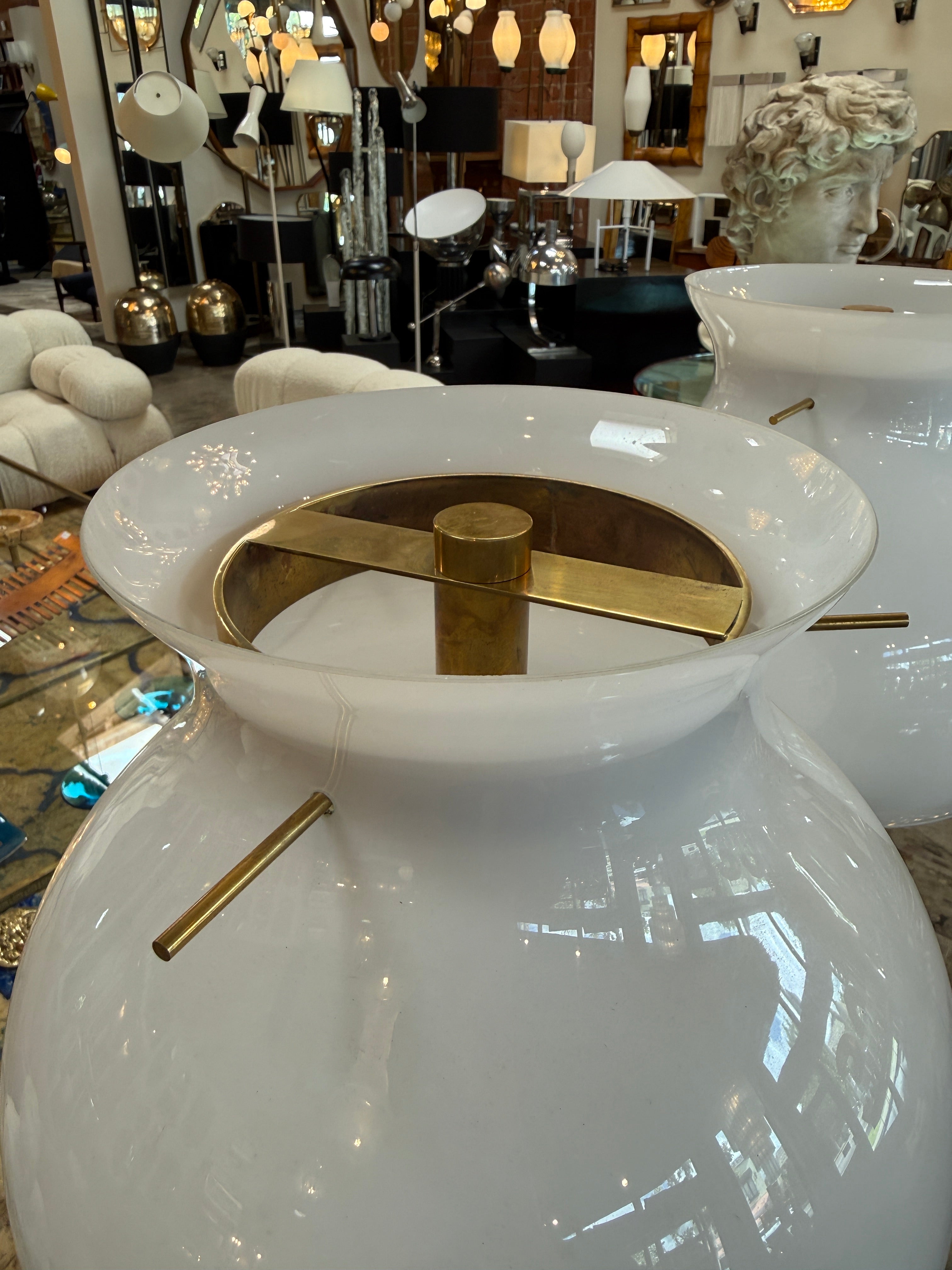 Pair of Italian Murano Glass Table Lamps with Brass Base, 1950s