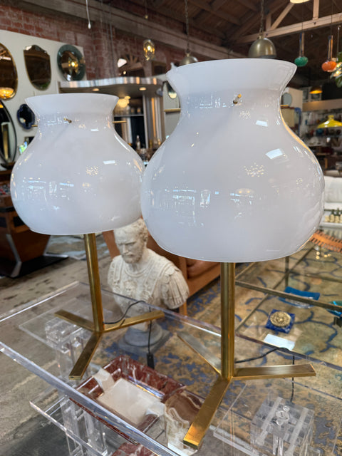 Pair of Italian Murano Glass Table Lamps with Brass Base, 1950s