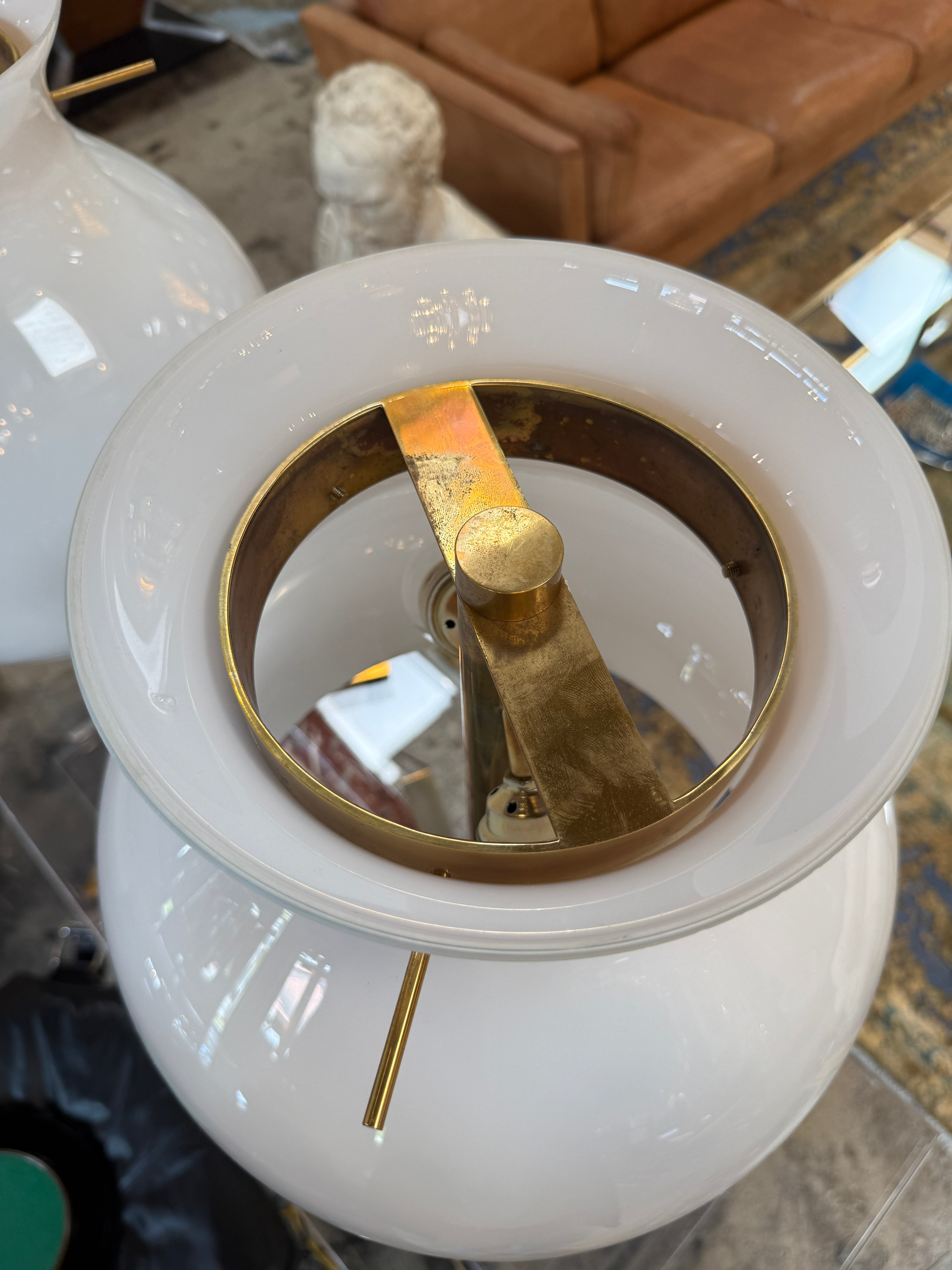 Pair of Italian Murano Glass Table Lamps with Brass Base, 1950s