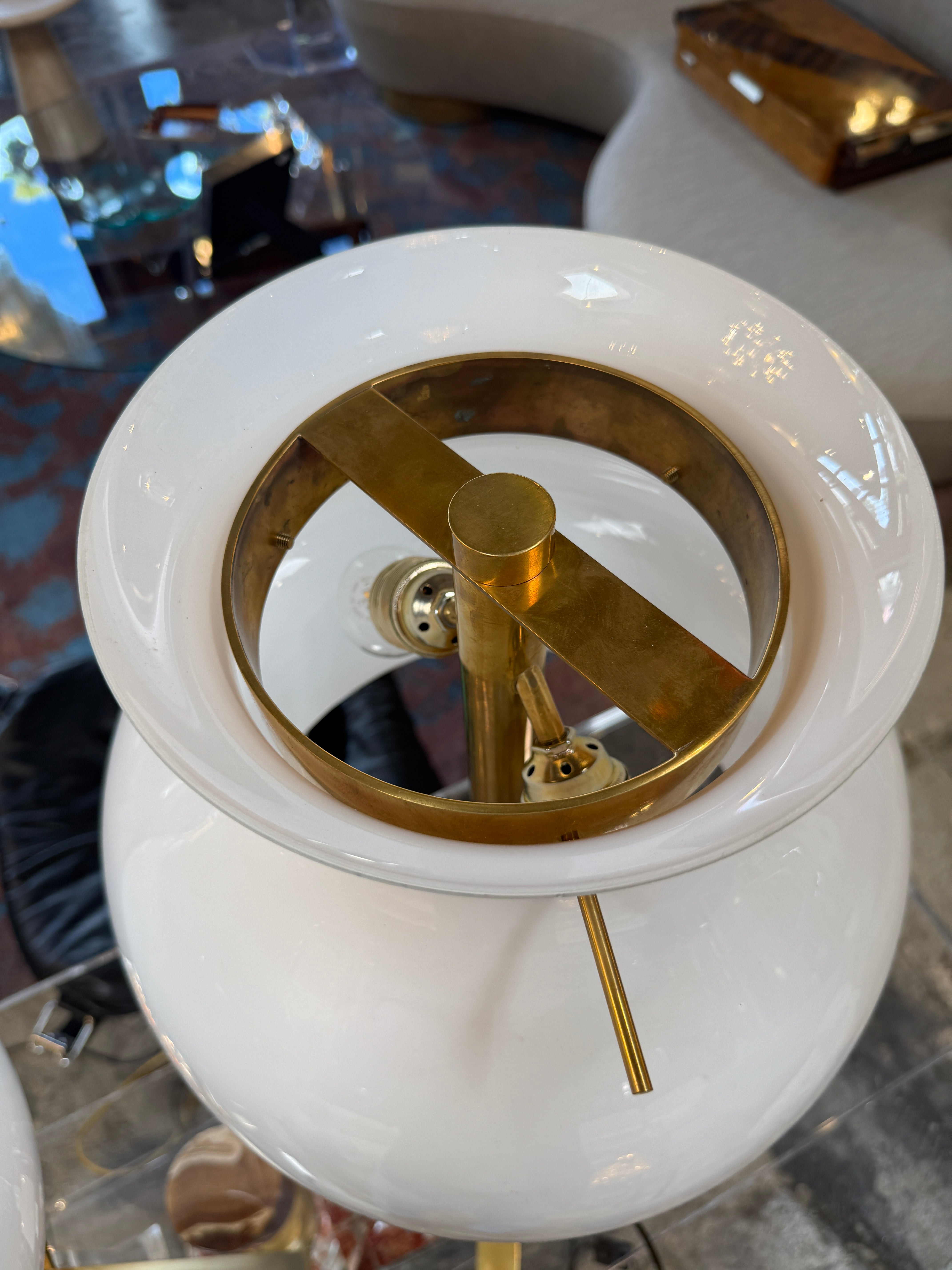 Pair of Italian Murano Glass Table Lamps with Brass Base, 1950s