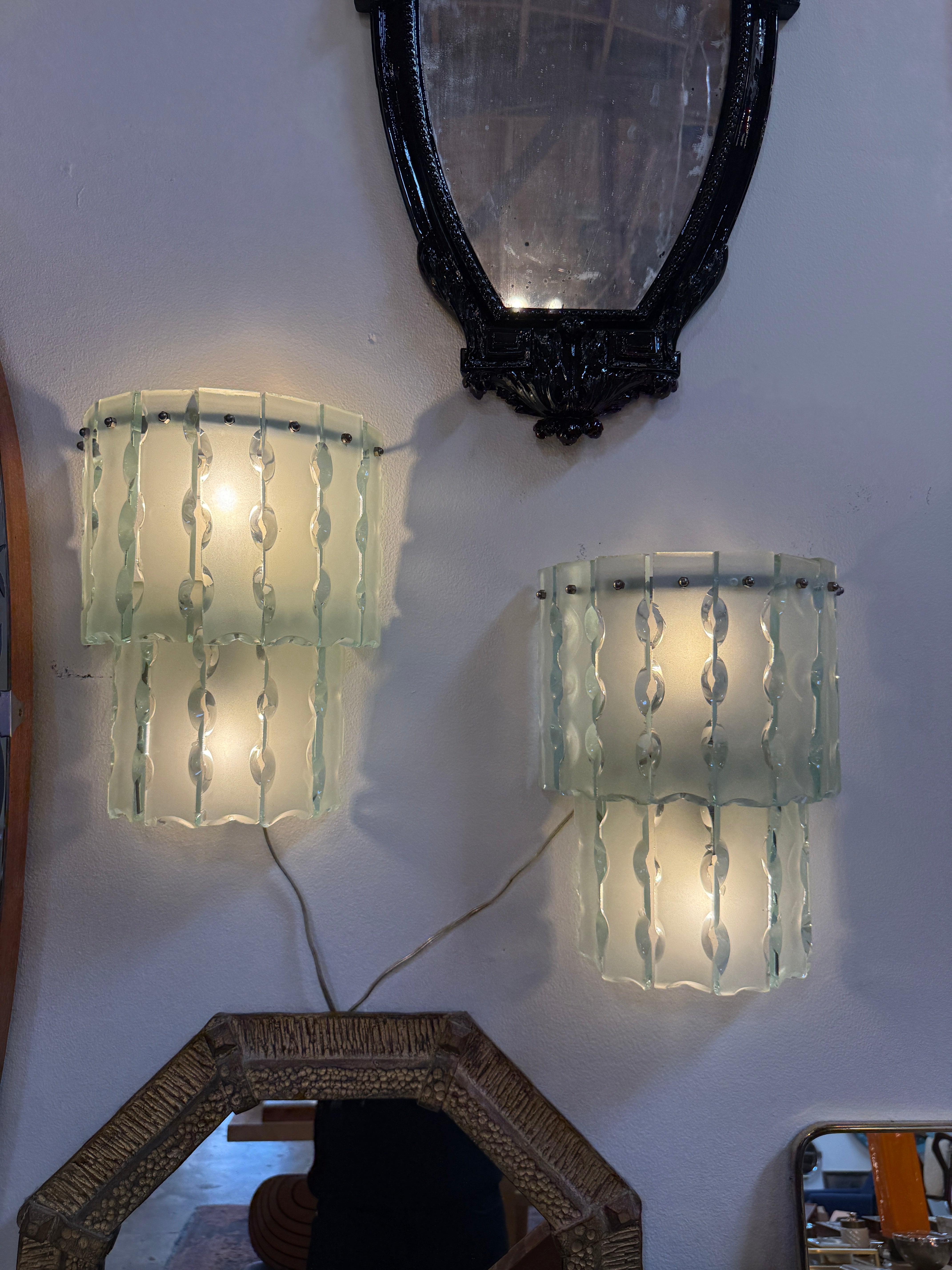 Pair of Italian Beveled Glass Sconces by Cristal Art