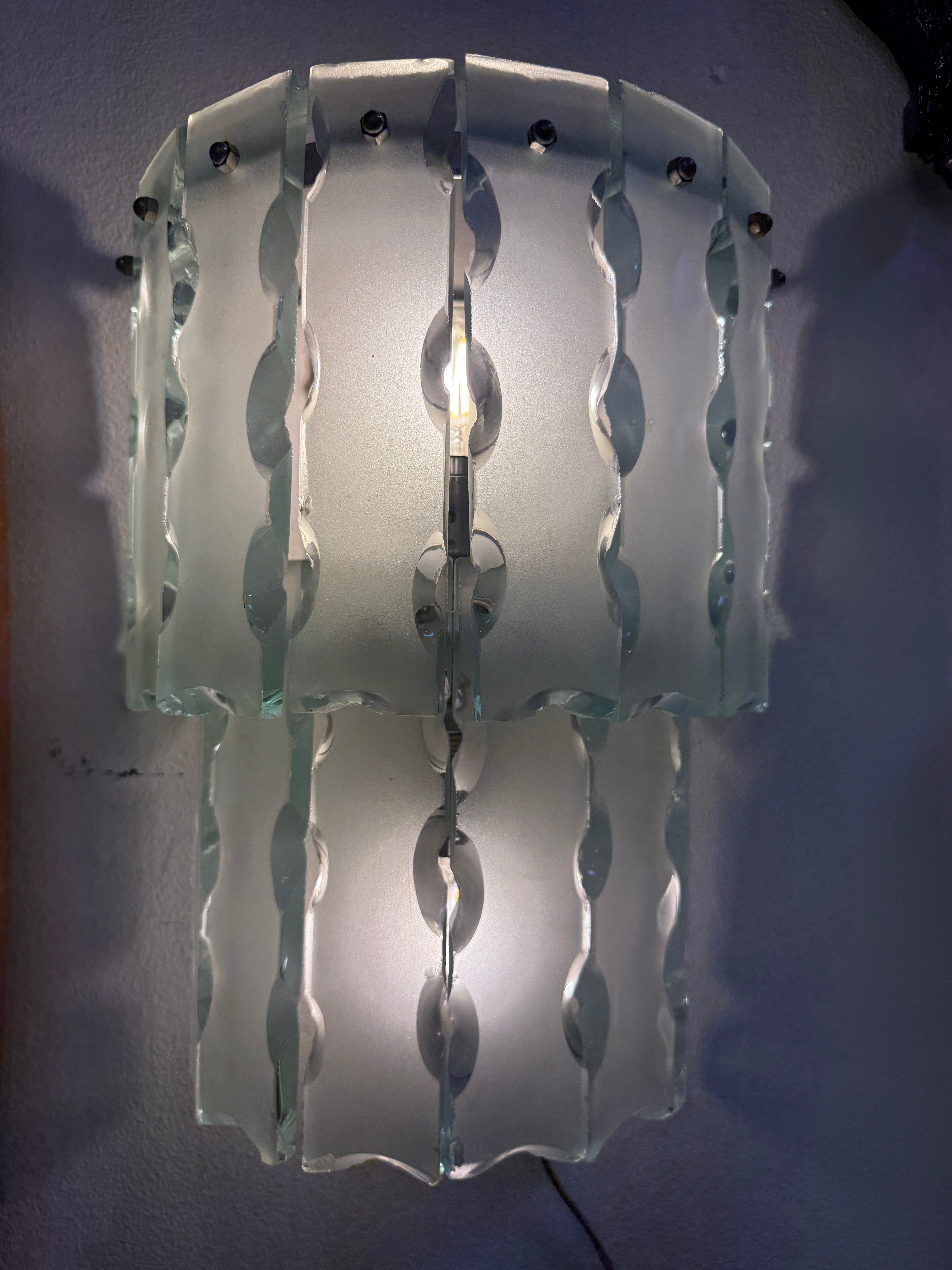 Pair of Italian Beveled Glass Sconces by Cristal Art