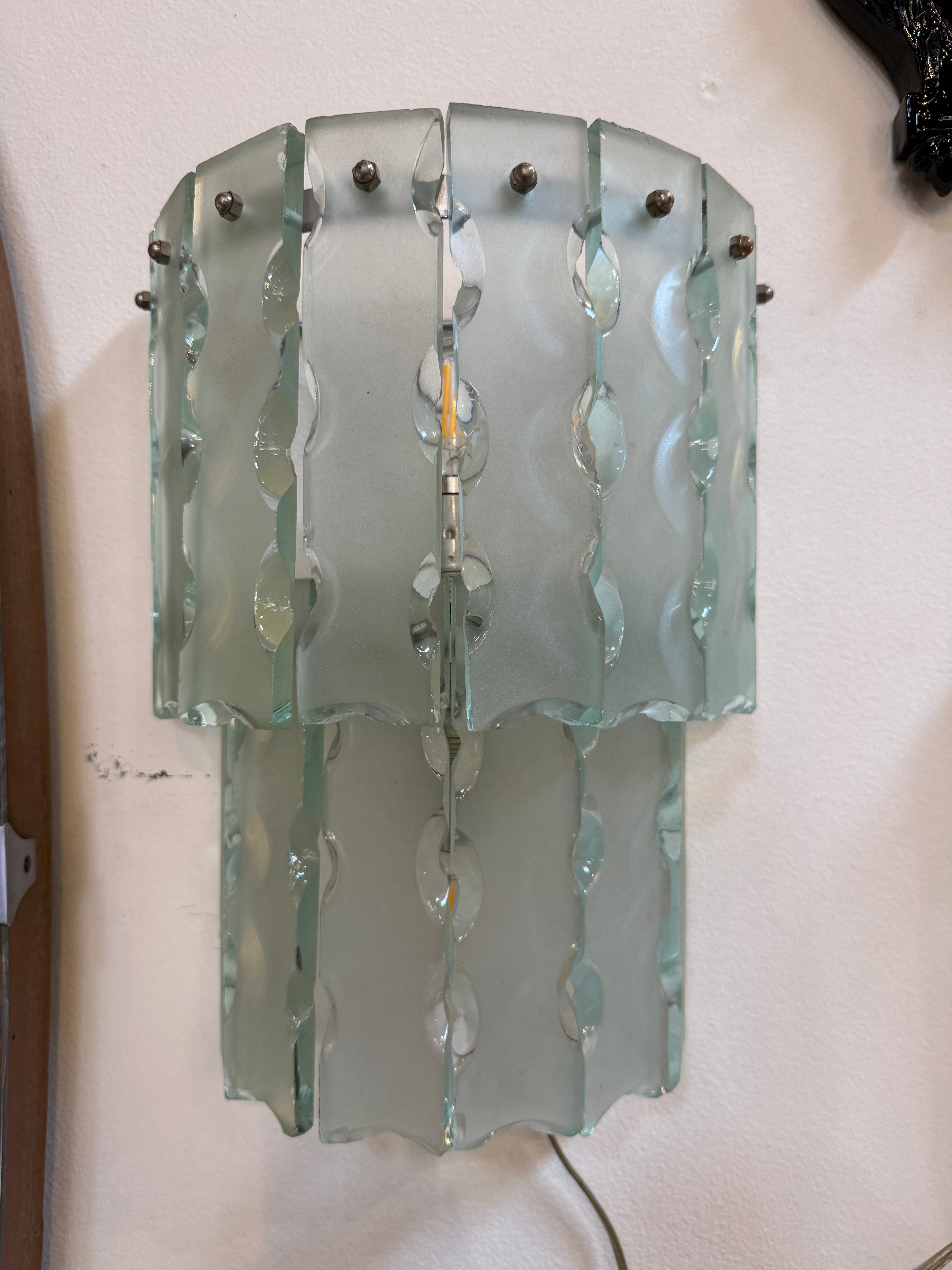 Pair of Italian Beveled Glass Sconces by Cristal Art
