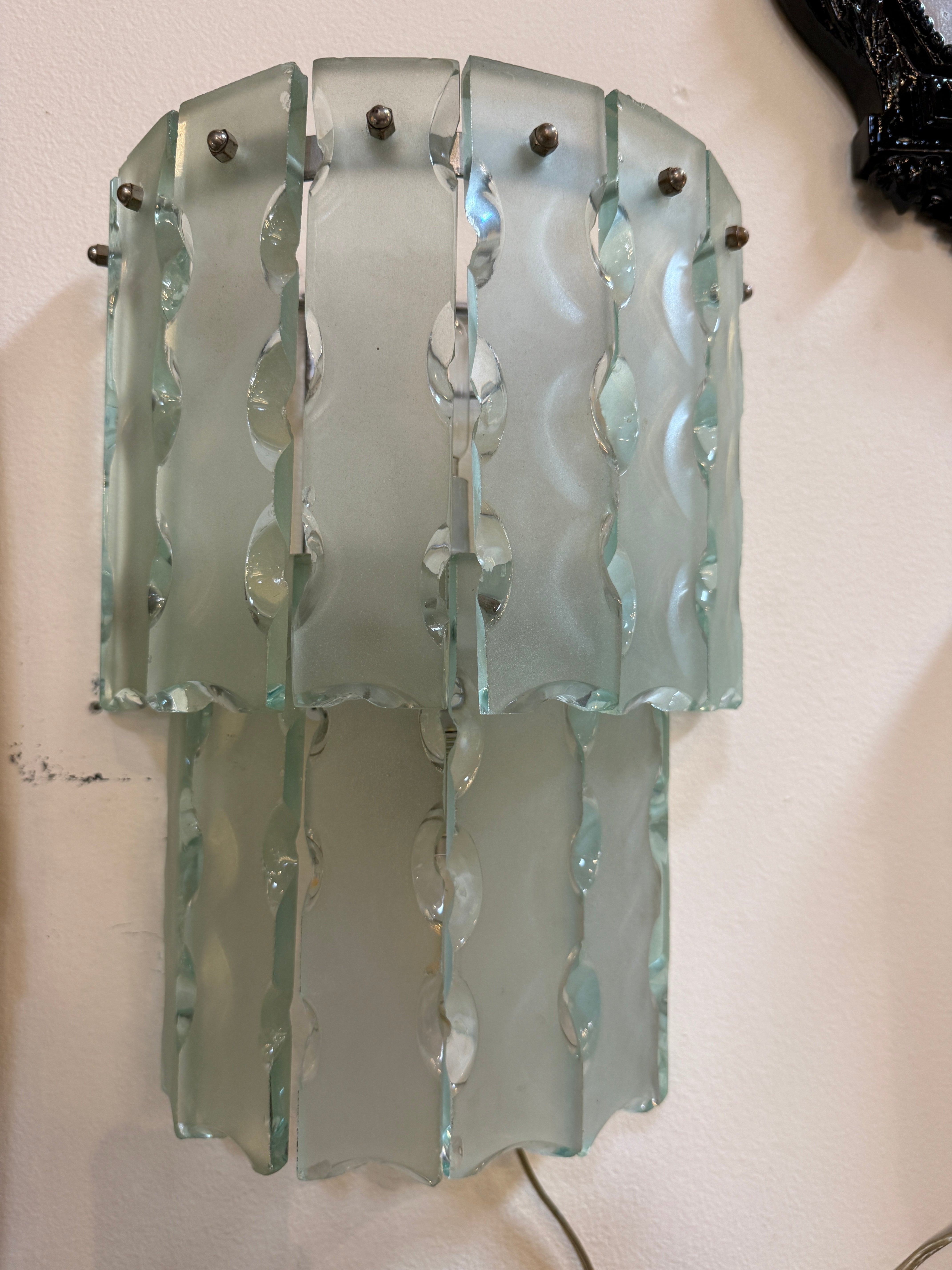 Pair of Italian Beveled Glass Sconces by Cristal Art