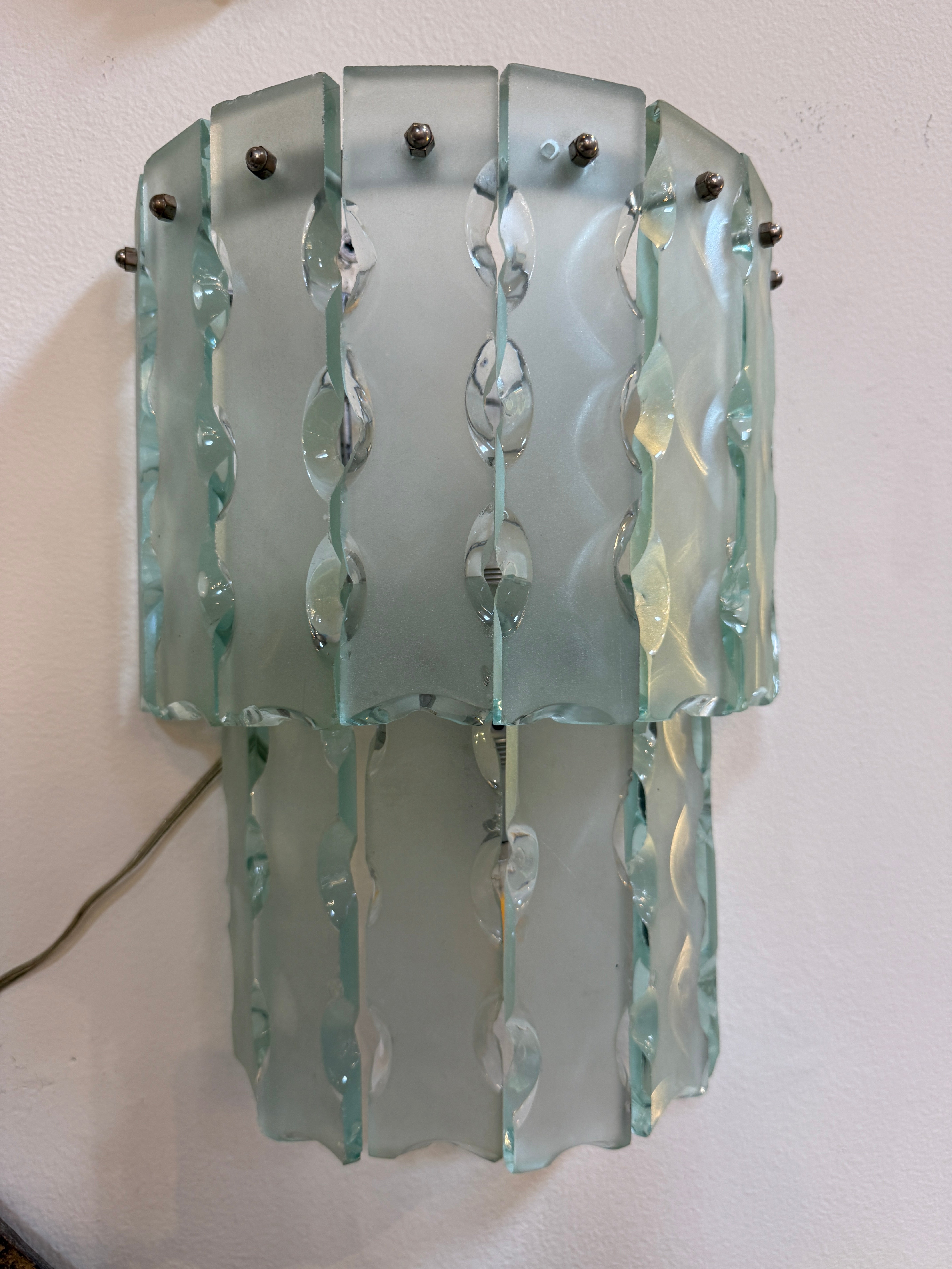 Pair of Italian Beveled Glass Sconces by Cristal Art