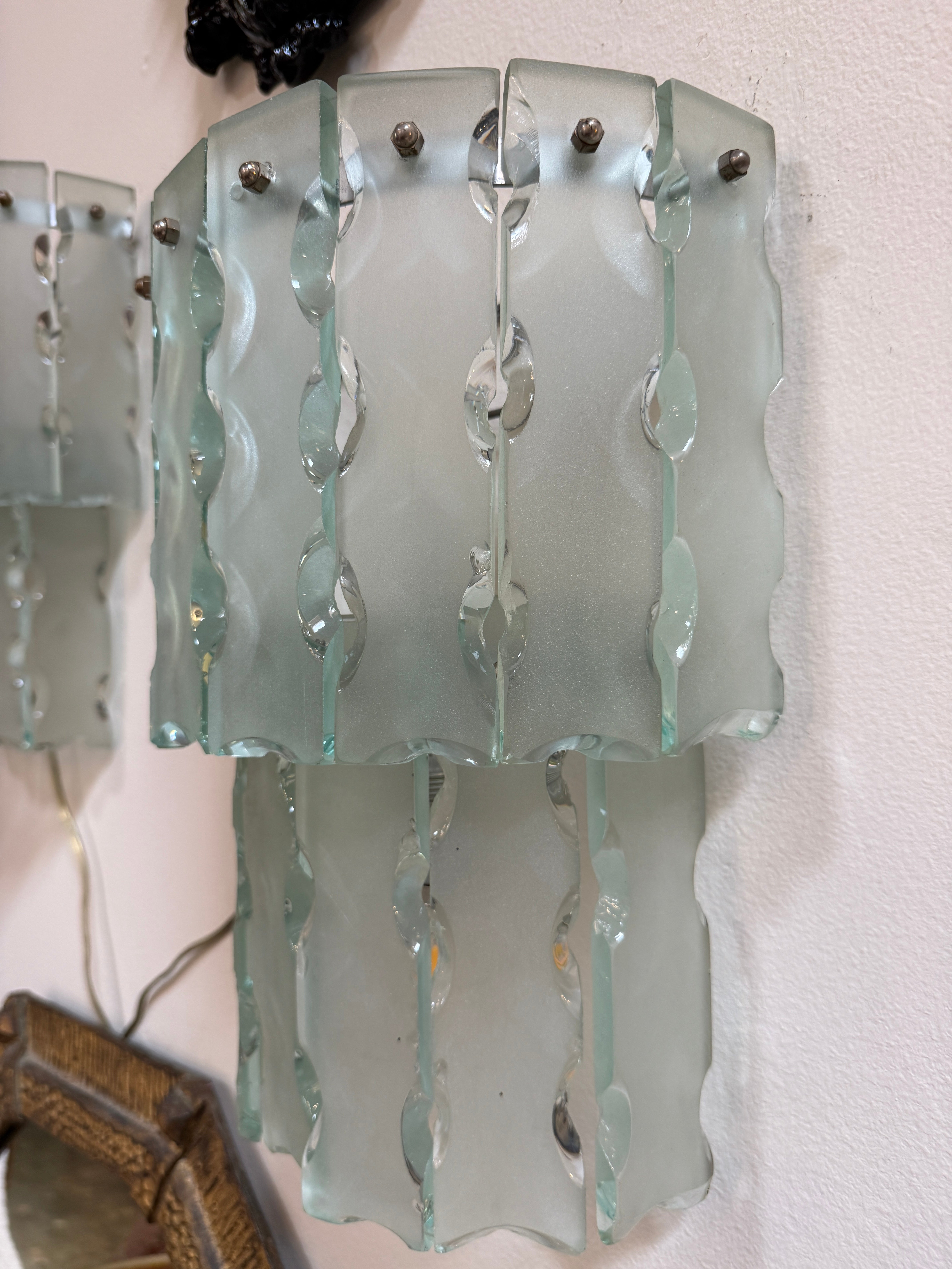Pair of Italian Beveled Glass Sconces by Cristal Art