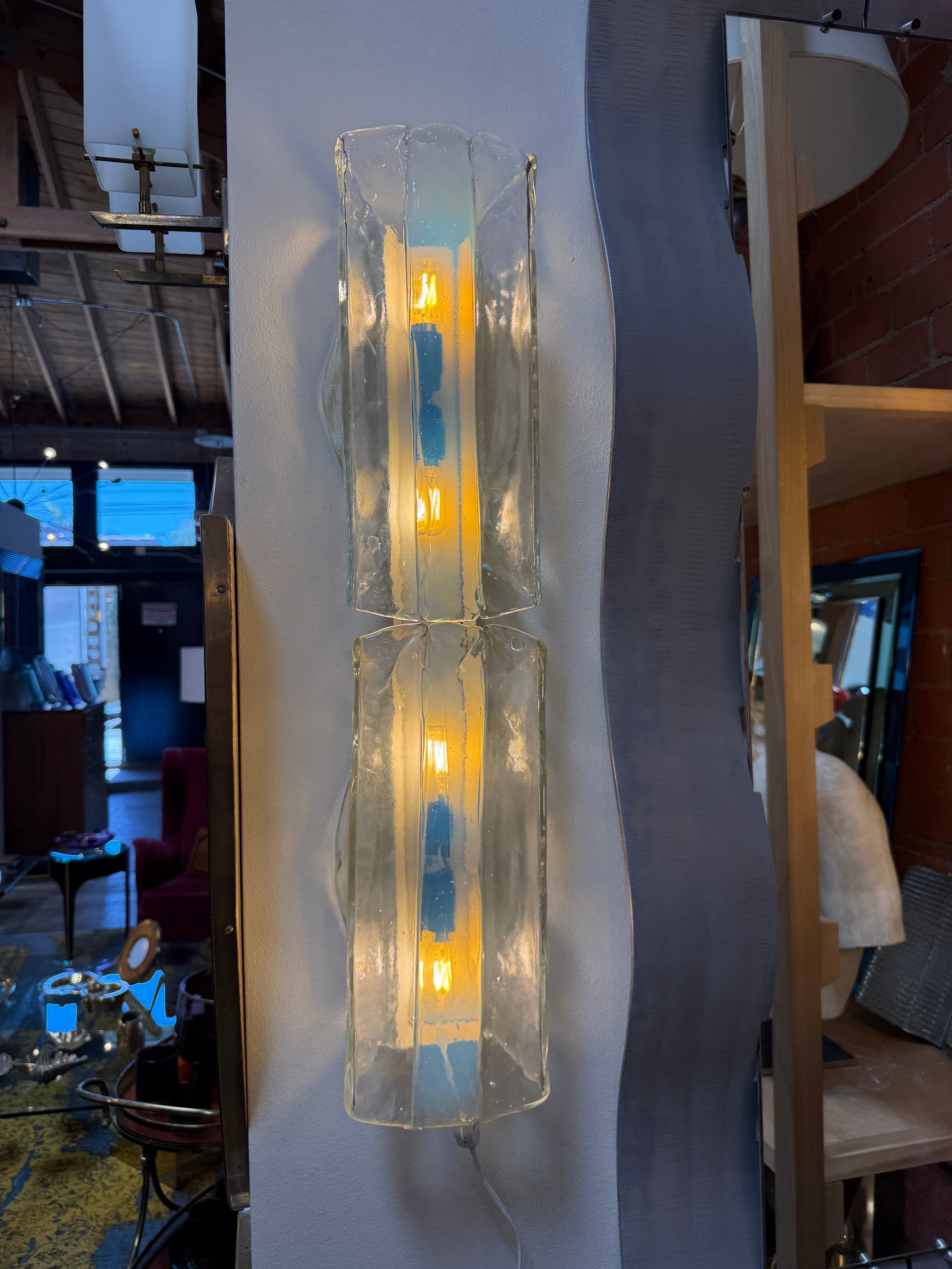 Pair of Italian Murano Glass Double Sconces by Mazzega