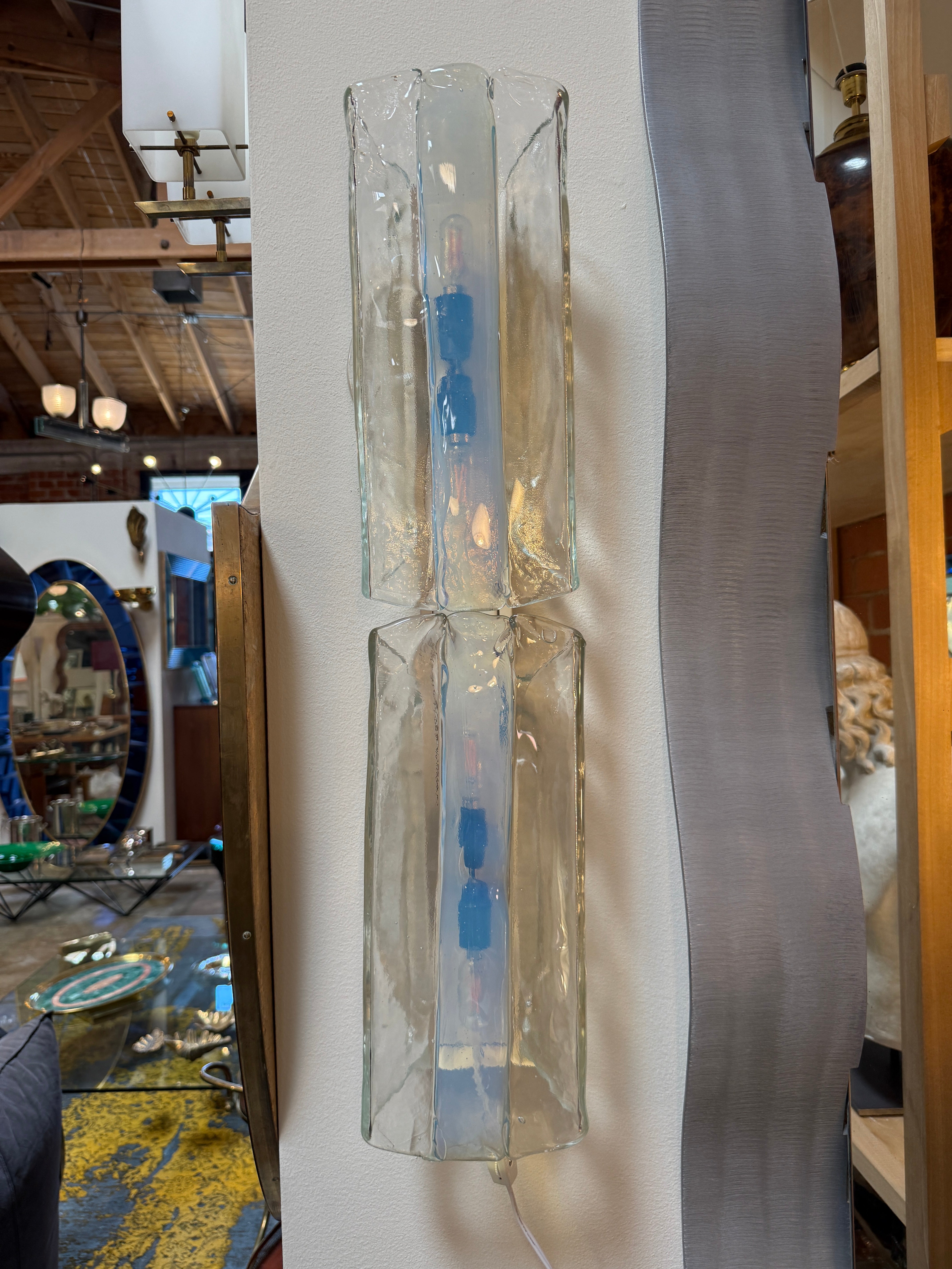 Pair of Italian Murano Glass Double Sconces by Mazzega