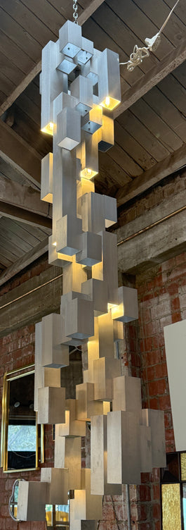 Italian Modular Brushed Metal Chandelier, 1970s
