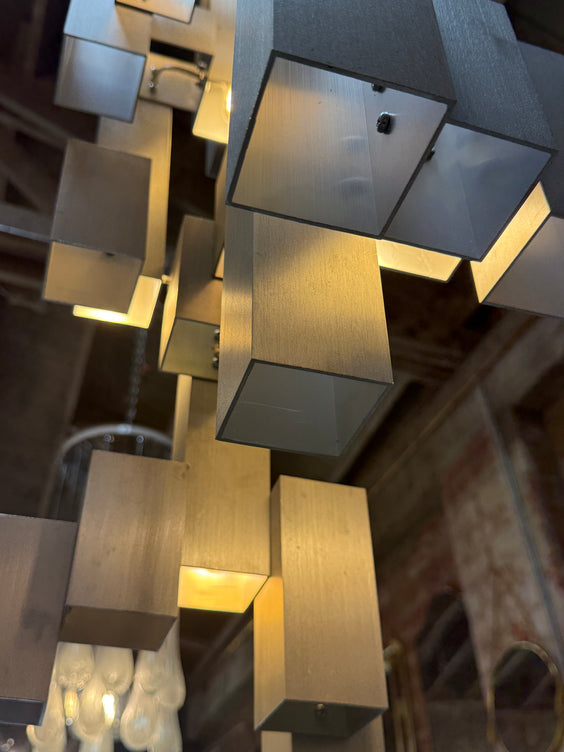 Italian Modular Brushed Metal Chandelier, 1970s