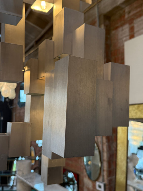 Italian Modular Brushed Metal Chandelier, 1970s