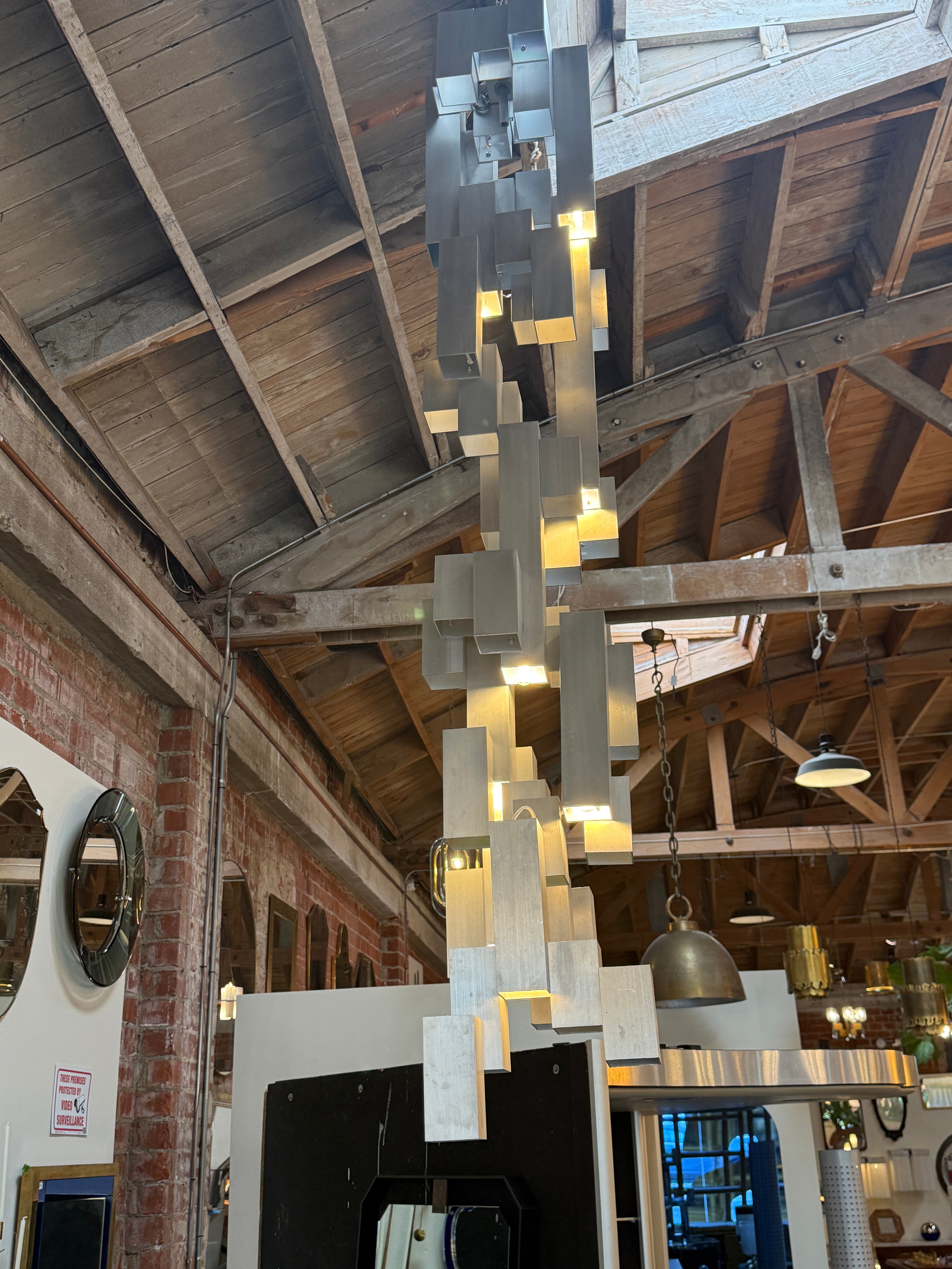 Italian Modular Brushed Metal Chandelier, 1970s