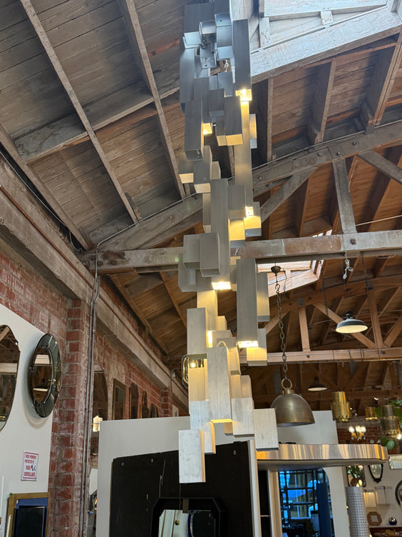 Italian Modular Brushed Metal Chandelier, 1970s