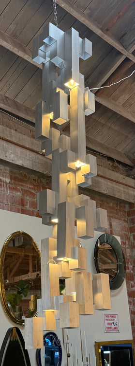 Italian Modular Brushed Metal Chandelier, 1970s