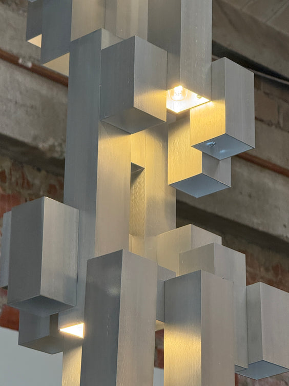 Italian Modular Brushed Metal Chandelier, 1970s