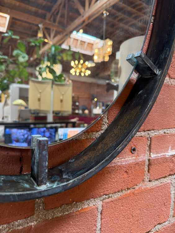 Vintage Oval Iron Frame Wall Mirror with Hanging Loop