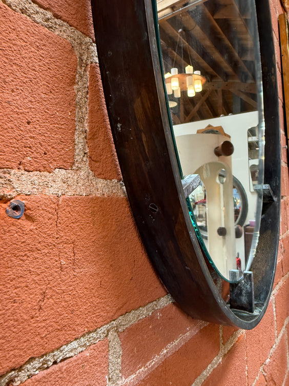 Vintage Oval Iron Frame Wall Mirror with Hanging Loop