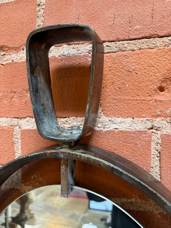Vintage Oval Iron Frame Wall Mirror with Hanging Loop