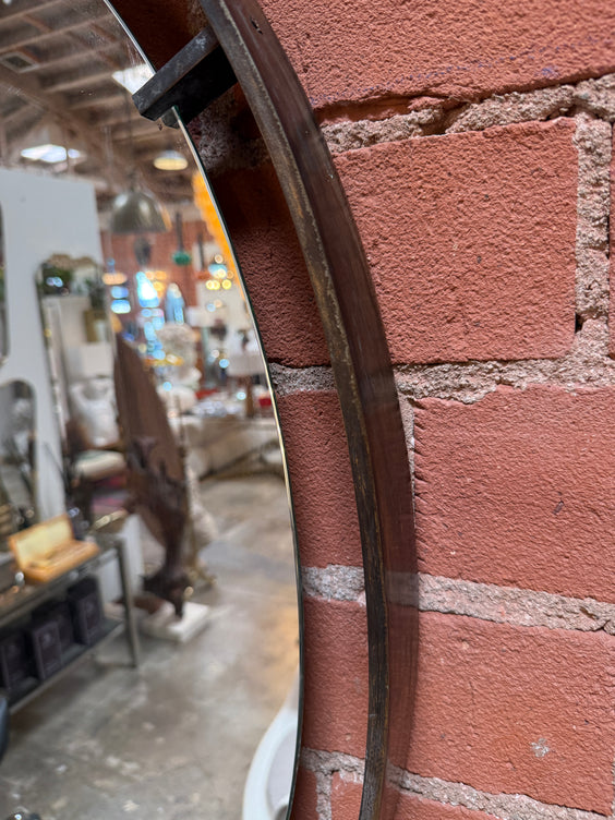 Vintage Oval Iron Frame Wall Mirror with Hanging Loop