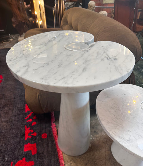 Pair of 2 Original Angelo Mangiarotti Italian "Eros" Carrara Marble Side Tables