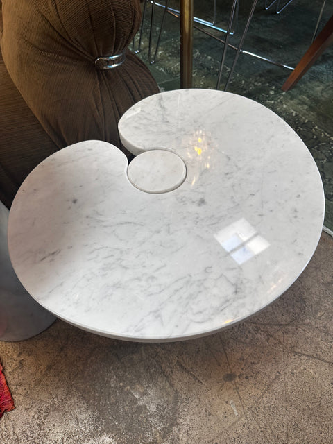 Pair of 2 Original Angelo Mangiarotti Italian "Eros" Carrara Marble Side Tables