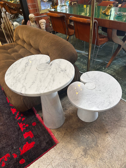 Pair of 2 Original Angelo Mangiarotti Italian "Eros" Carrara Marble Side Tables