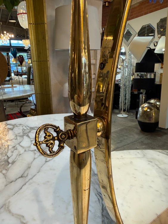 Vintage Brass Oval Vanity Mirror with Marble Base