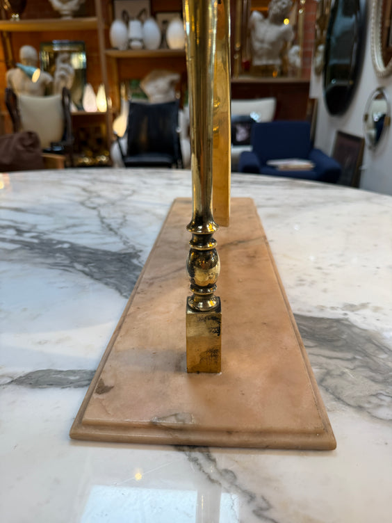 Vintage Brass Oval Vanity Mirror with Marble Base