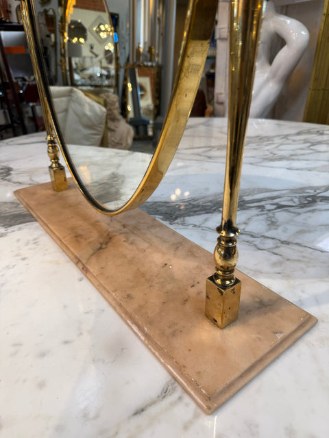 Vintage Brass Oval Vanity Mirror with Marble Base