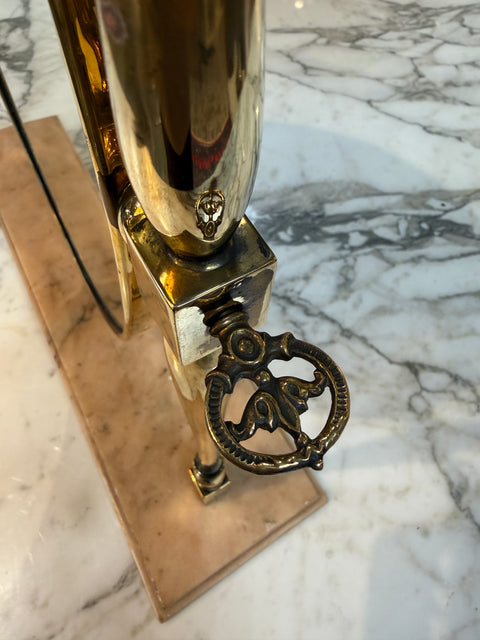 Vintage Brass Oval Vanity Mirror with Marble Base