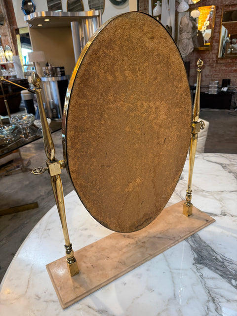 Vintage Brass Oval Vanity Mirror with Marble Base